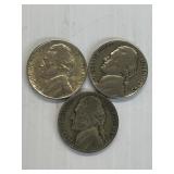 3 Silver War Nickels 1943 PDS