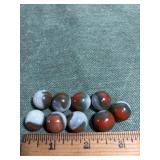 9 White-Red-Steel Gray Vintage Marbles 5/8"