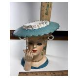 Napco 1958 Ceramic Lady Head Vase Blue Gr