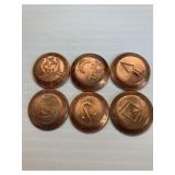MASONIC COPPER STAMPINGS - SET OF 6