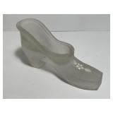 Fenton Style Hand Painted Frosted Glass Boot
