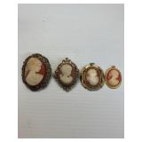 2 CAMEO BROOCH PINS, 2 CAMEO PENDANTS