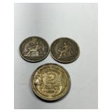 3 Coins-France -1939 2 Francs, 1922 1 Franc, 1922