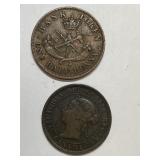 1854 UPPER CANADA HALF CENT & 1884 CANADIAN COIN