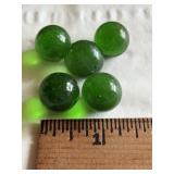 5 - GREEN GLASS MARBLES, VINTATGE 5/8'