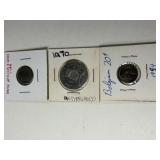 3 FOREIGN COINS - 1954 BELGUIM (20 CENTIMES)/1970