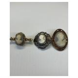 3 CAMEO BROOCH PINS