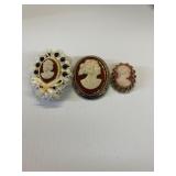 3 CAMEO BROOCH PINS