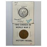 1943, 1945 Canadian Tombac Victory Nickels x2