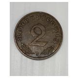 1939 German 2 Pfenning Brass