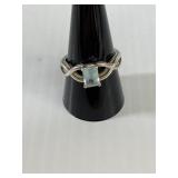 Silver Blue Crystal Ring Marked 925 sz 8