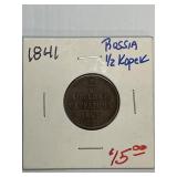 1841 Russian 1/2 Kopeic