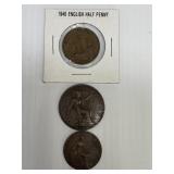 1901 & 1940 English Half Penny & 1917 English Peny