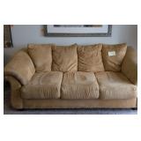 Suede Apartment Size Sofa Bed. Neutral Wheat color
