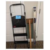 Rubbermaid Ladder, Yardstick, and Level.