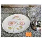 Vintage platter with petal candy dish and metal su