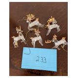 5 Crystal Reindeer. 1 w broken but easily repairab