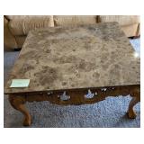 Large 40x 40x18 Ornate Wood and Polished Stone Cof