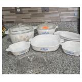 Variety Corning Ware casseroles and lids. 10 piece