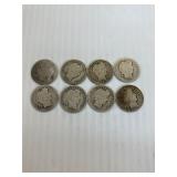 8 DIFFERENT DATE SILVER BARBER DIMES