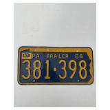 1964 PA TRAILER LICENSE PLATE