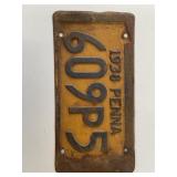 1938 PA  LICENSE PLATE