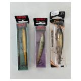 3 FISHING LURES: 2-RAPALLA, 1-BOMBER