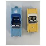 2 YELLOW T-BIRD AND BLUE 1958 CHEVY CONVERTIBLE
