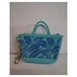 SMALL ZIPPER COIN PURSE, BLUE WITH PALM TREES