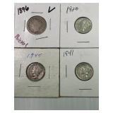 Lot of Mixed Coins 3 Silver Mercury Dimes & 1 V-