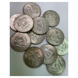 12 40% Silver Kennedy half dollars