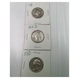 3 Silver Washington Quarters