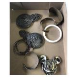 Box Lot of Vintage Items (mirrors, belt buckle)