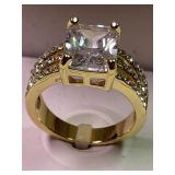 Large Cubic Zirconia 3 band Ring size 8 NIB