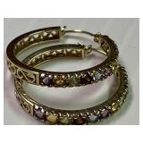 14kGold Hoop Earrings w/ Multi Color Gemstones