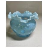 Fenton Blue coin Dot Glass Rose bowl Vase