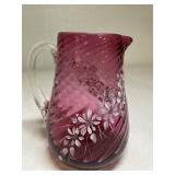 Fenton Cranberry Glass Hand Painted Flowers