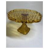 Amber Glass Moon and Stars Cake plate Pedestal