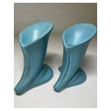 Pair of Cornocopia Candle Holdes, Blue Matte Potte
