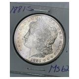 1881 S Morgan Silver Dollar MS62