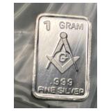 Masonic 1 Gram Silver Bar