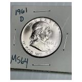 1961 D Franklin Silver Half Dollar