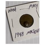 1948 Masonic Embossed Wheat Penny