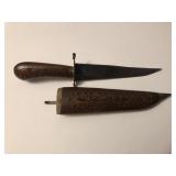 Antique Knife with Wooden Sheath