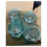 4 Blue Glasstop Canning jars