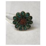 Beautiful Sterling Silver Flower Ring!  Turquoise!