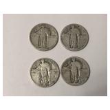 Lot of 4 Silver Standing Liberty Quarters