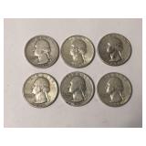 Lot of 6 Silver Washington Quarters