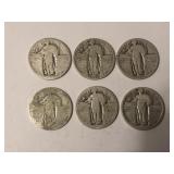 Lot of 6 Silver Standing Liberty Quarters