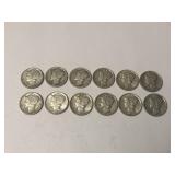 Lot of 12 Mercury Dimes